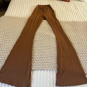 Aerie High Waisted Crossover Flare Chocolate Brown Leggings